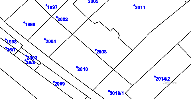 Parcela st. 2008 v KÚ Obřany, Katastrální mapa