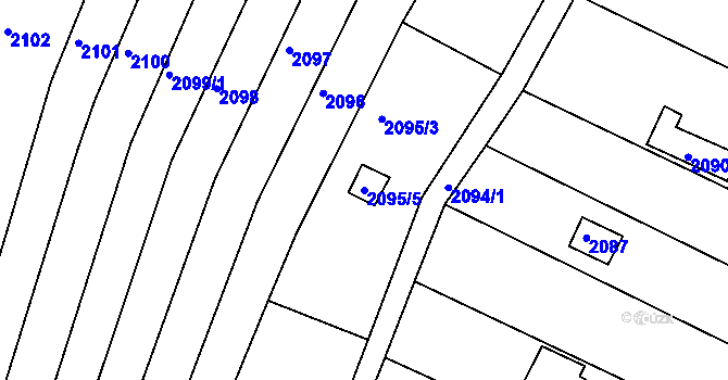 Parcela st. 2095/5 v KÚ Obřany, Katastrální mapa
