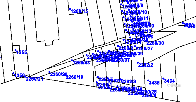 Parcela st. 2260/5 v KÚ Obřany, Katastrální mapa
