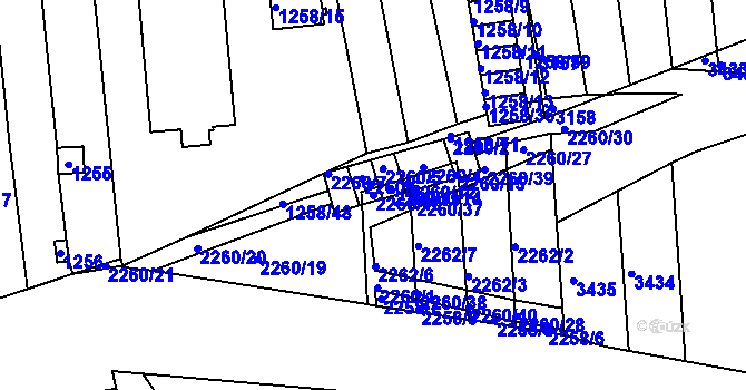 Parcela st. 2260/10 v KÚ Obřany, Katastrální mapa