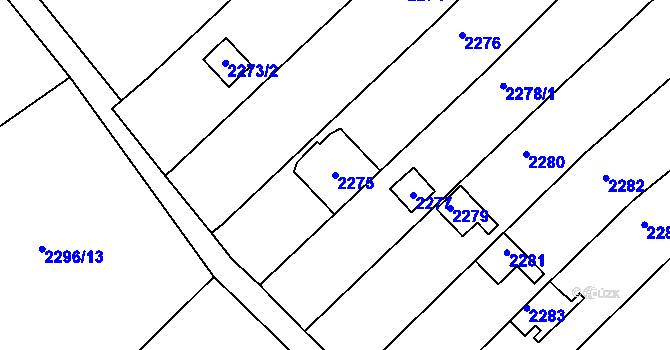 Parcela st. 2275 v KÚ Obřany, Katastrální mapa