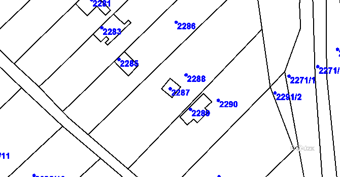 Parcela st. 2287 v KÚ Obřany, Katastrální mapa