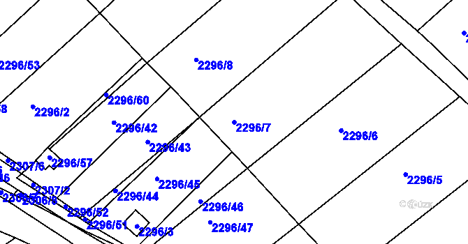 Parcela st. 2296/7 v KÚ Obřany, Katastrální mapa