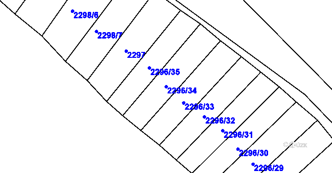 Parcela st. 2296/34 v KÚ Obřany, Katastrální mapa
