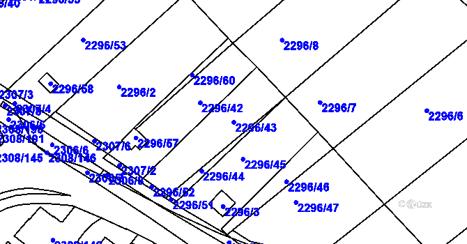 Parcela st. 2296/43 v KÚ Obřany, Katastrální mapa