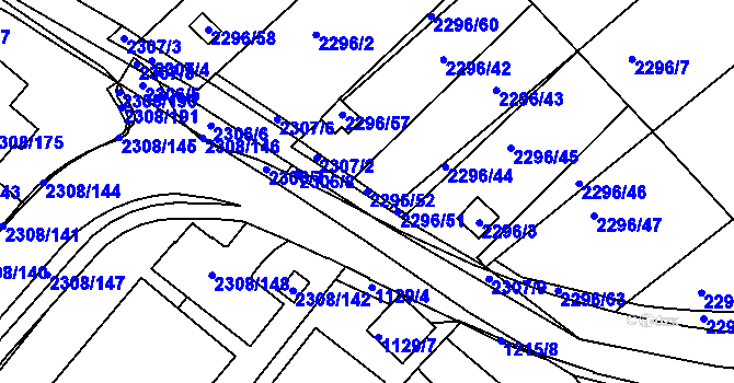 Parcela st. 2296/52 v KÚ Obřany, Katastrální mapa
