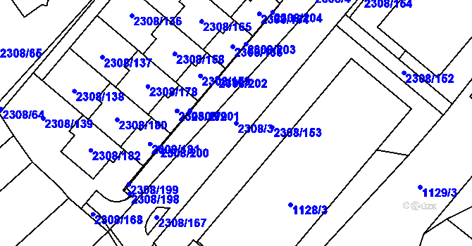 Parcela st. 2308/3 v KÚ Obřany, Katastrální mapa