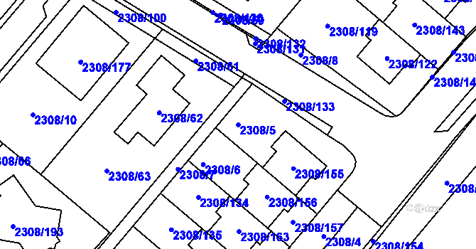 Parcela st. 2308/5 v KÚ Obřany, Katastrální mapa