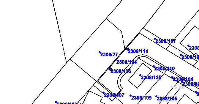 Parcela st. 2308/27 v KÚ Obřany, Katastrální mapa