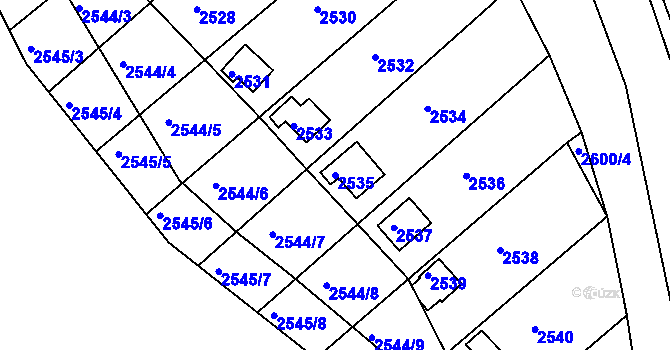 Parcela st. 2535 v KÚ Obřany, Katastrální mapa