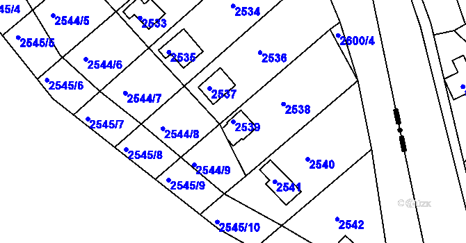 Parcela st. 2539 v KÚ Obřany, Katastrální mapa