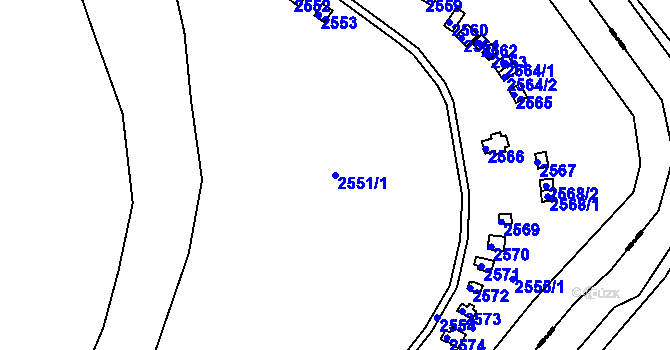 Parcela st. 2551/1 v KÚ Obřany, Katastrální mapa