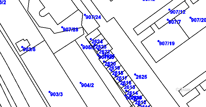 Parcela st. 2621 v KÚ Obřany, Katastrální mapa
