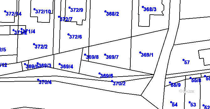 Parcela st. 369/7 v KÚ Obřany, Katastrální mapa