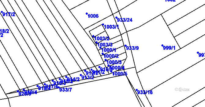 Parcela st. 1000/2 v KÚ Obřany, Katastrální mapa