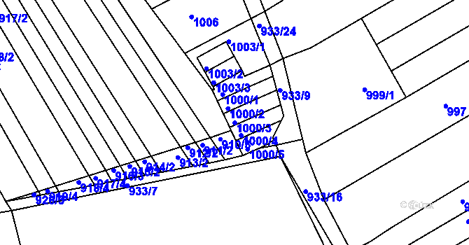 Parcela st. 1000/3 v KÚ Obřany, Katastrální mapa