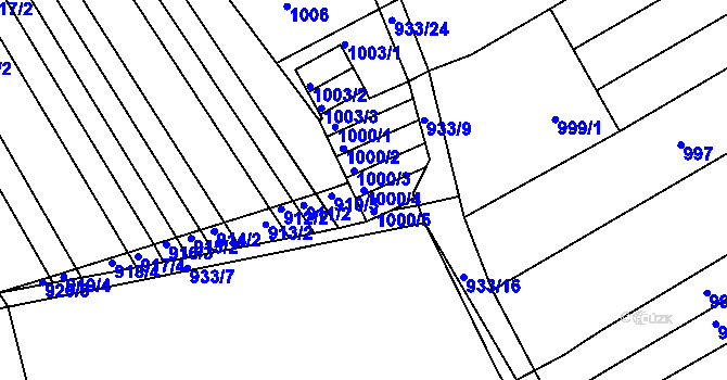 Parcela st. 1000/4 v KÚ Obřany, Katastrální mapa