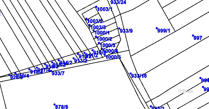 Parcela st. 1000/5 v KÚ Obřany, Katastrální mapa