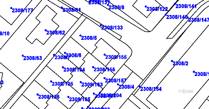 Parcela st. 2308/155 v KÚ Obřany, Katastrální mapa