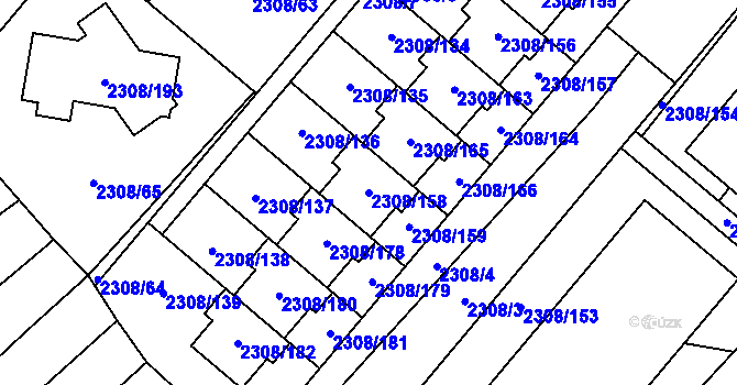 Parcela st. 2308/158 v KÚ Obřany, Katastrální mapa