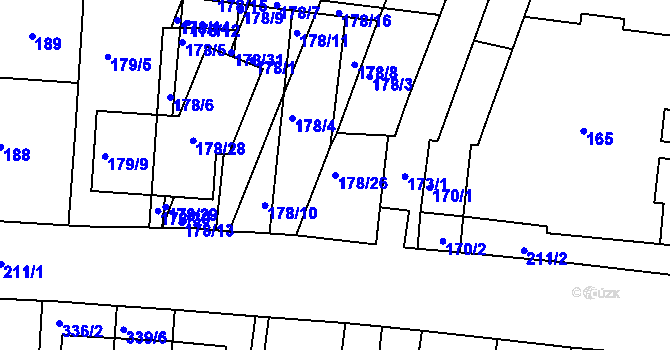 Parcela st. 178/26 v KÚ Obřany, Katastrální mapa