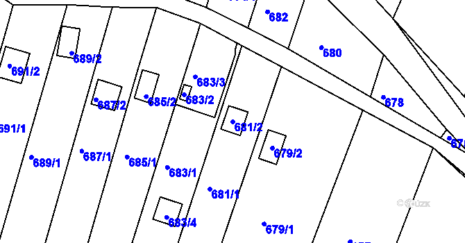 Parcela st. 681/2 v KÚ Obřany, Katastrální mapa