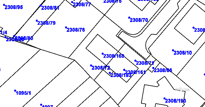 Parcela st. 2308/160 v KÚ Obřany, Katastrální mapa