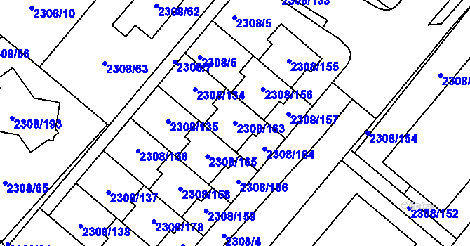 Parcela st. 2308/163 v KÚ Obřany, Katastrální mapa
