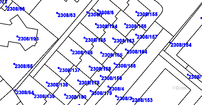 Parcela st. 2308/165 v KÚ Obřany, Katastrální mapa