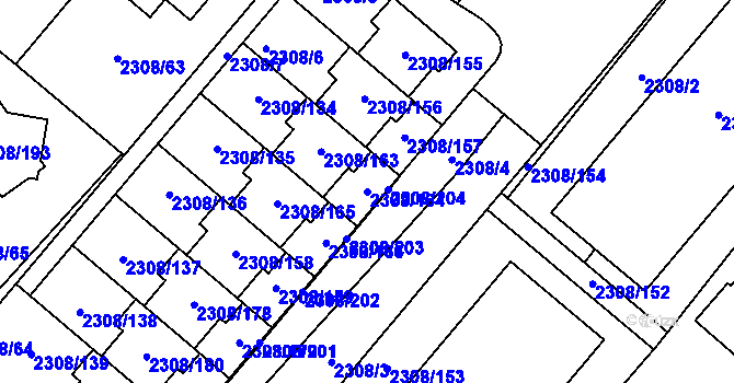 Parcela st. 2308/164 v KÚ Obřany, Katastrální mapa