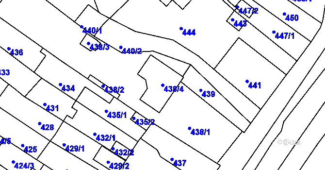 Parcela st. 438/4 v KÚ Obřany, Katastrální mapa