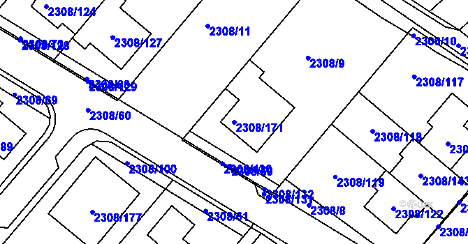 Parcela st. 2308/171 v KÚ Obřany, Katastrální mapa