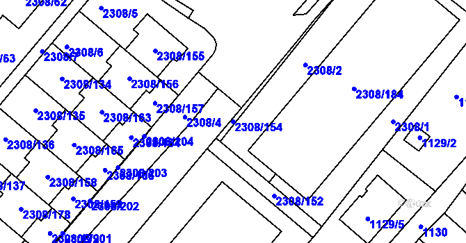 Parcela st. 2308/154 v KÚ Obřany, Katastrální mapa
