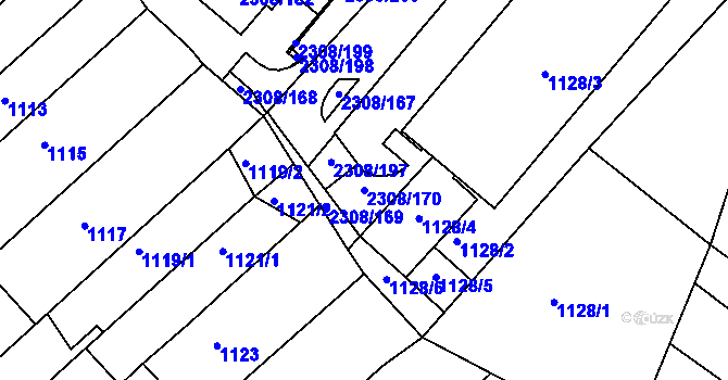 Parcela st. 2308/170 v KÚ Obřany, Katastrální mapa