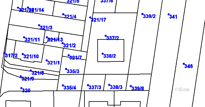Parcela st. 338/2 v KÚ Obřany, Katastrální mapa