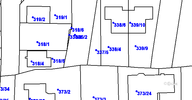 Parcela st. 337/5 v KÚ Obřany, Katastrální mapa