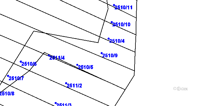 Parcela st. 2510/9 v KÚ Obřany, Katastrální mapa