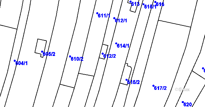 Parcela st. 612/2 v KÚ Obřany, Katastrální mapa