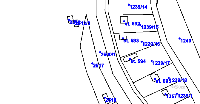Parcela st. 2600/1 v KÚ Obřany, Katastrální mapa