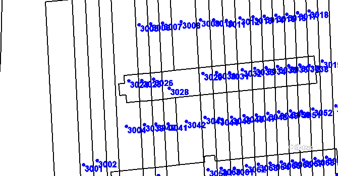 Parcela st. 3028 v KÚ Obřany, Katastrální mapa