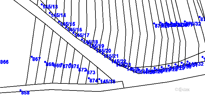 Parcela st. 145/21 v KÚ Obřany, Katastrální mapa