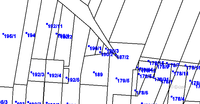 Parcela st. 190/2 v KÚ Obřany, Katastrální mapa