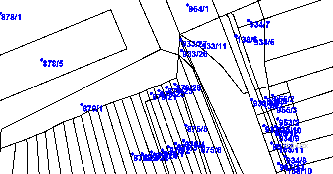 Parcela st. 879/25 v KÚ Obřany, Katastrální mapa