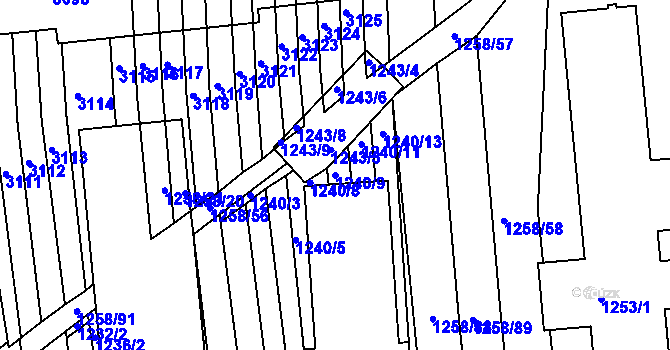 Parcela st. 1240/9 v KÚ Obřany, Katastrální mapa