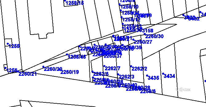 Parcela st. 2260/37 v KÚ Obřany, Katastrální mapa