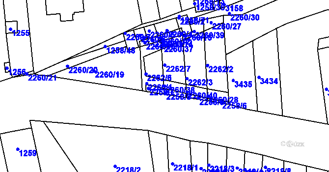 Parcela st. 2260/38 v KÚ Obřany, Katastrální mapa