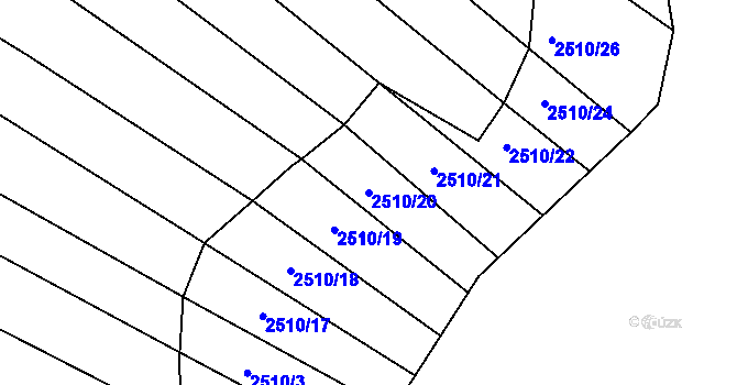 Parcela st. 2510/20 v KÚ Obřany, Katastrální mapa