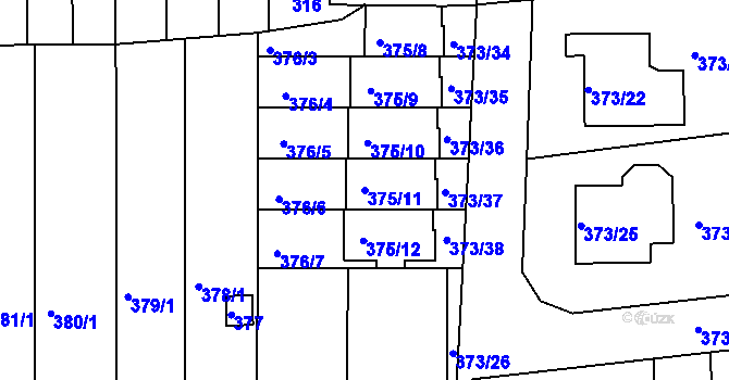 Parcela st. 375/11 v KÚ Obřany, Katastrální mapa