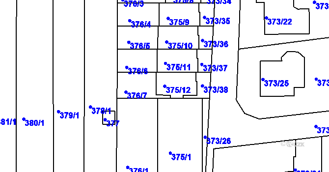 Parcela st. 375/12 v KÚ Obřany, Katastrální mapa