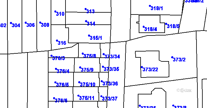Parcela st. 373/34 v KÚ Obřany, Katastrální mapa
